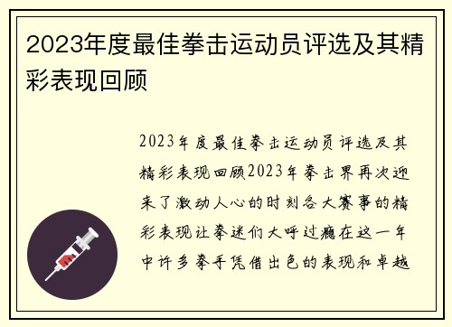 2023年度最佳拳击运动员评选及其精彩表现回顾